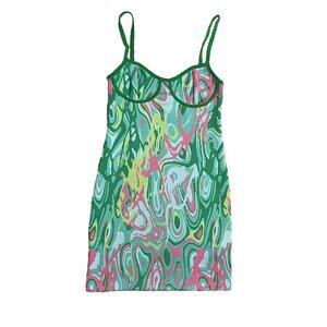 Zara Green Pink Multi Print Mini Dress